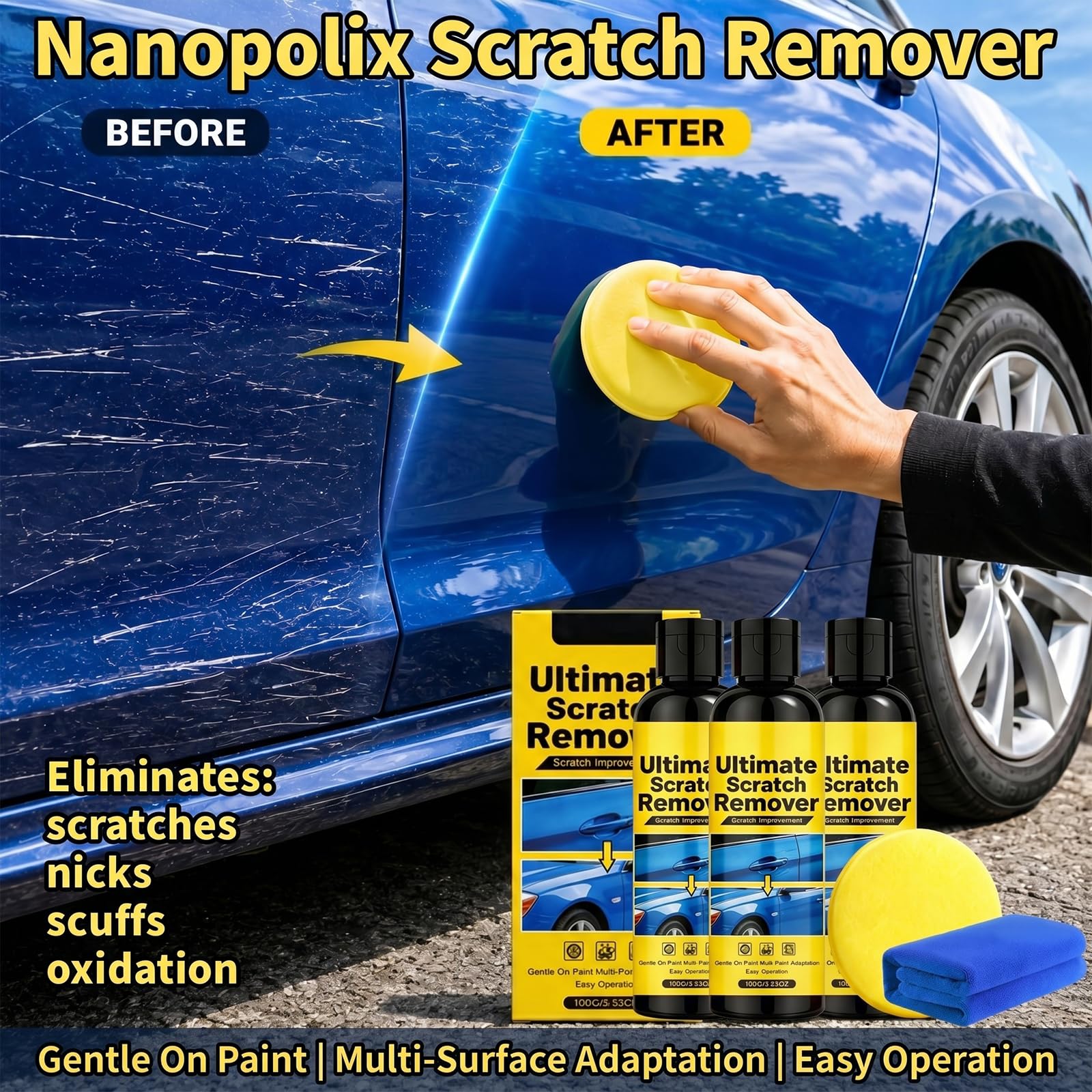 Nano Scratch Remover Car Scratch Paste, Ultimate Scratch Remover Paste for Light Scuffs, Swirl Marks and Glossy Paint Care (1ps)