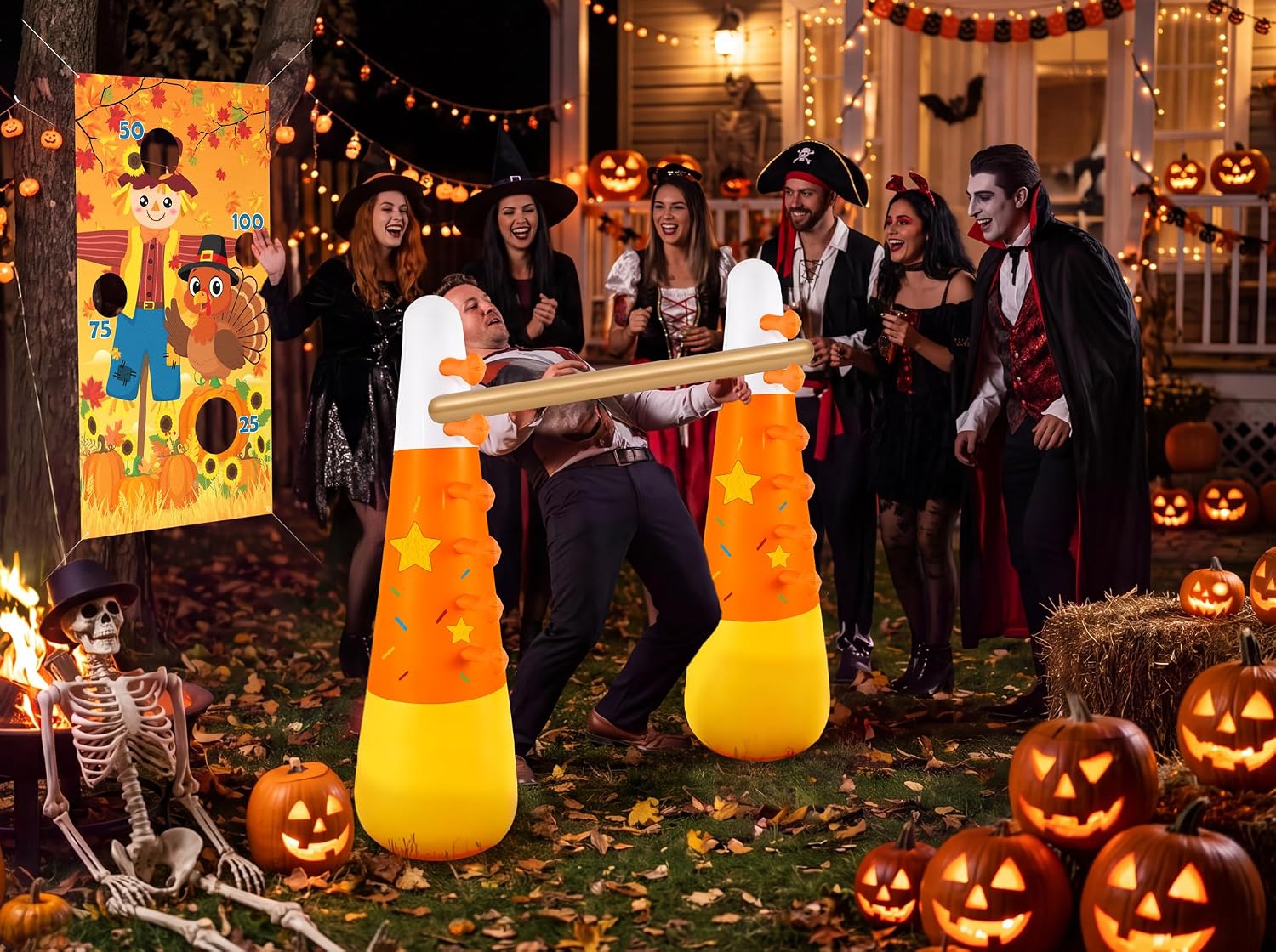 2 Sets Halloween Party Games – Inflatable Candy Corn Limbo with Toss Game, Set for Adults, Outdoor Carnival, Fall Festival, Trunk or Treat, Yard, Birthday image 2