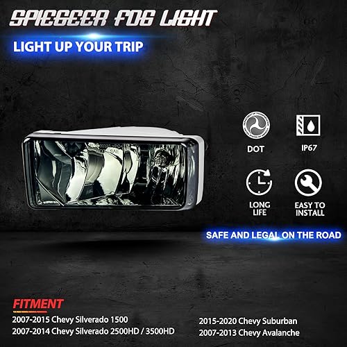 Miniatura 3 de Conjunto de luces antiniebla para 2007 2008 2009 2010 2011 2012 2013 2014 2015 Chevy Silverado Kit de reemplazo para 2007-2013 Avalanche, 2015-2020
