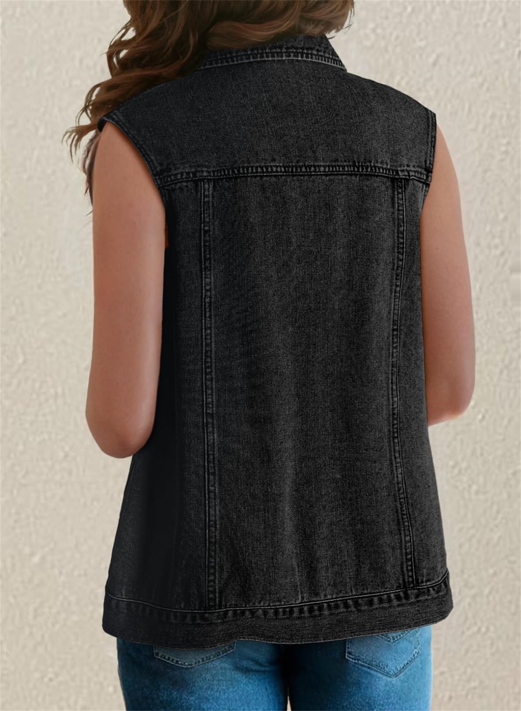 Gilet da donna in denim oversize Mid Long Jean gilet senza maniche button down giacca di jeans shacket con tasche