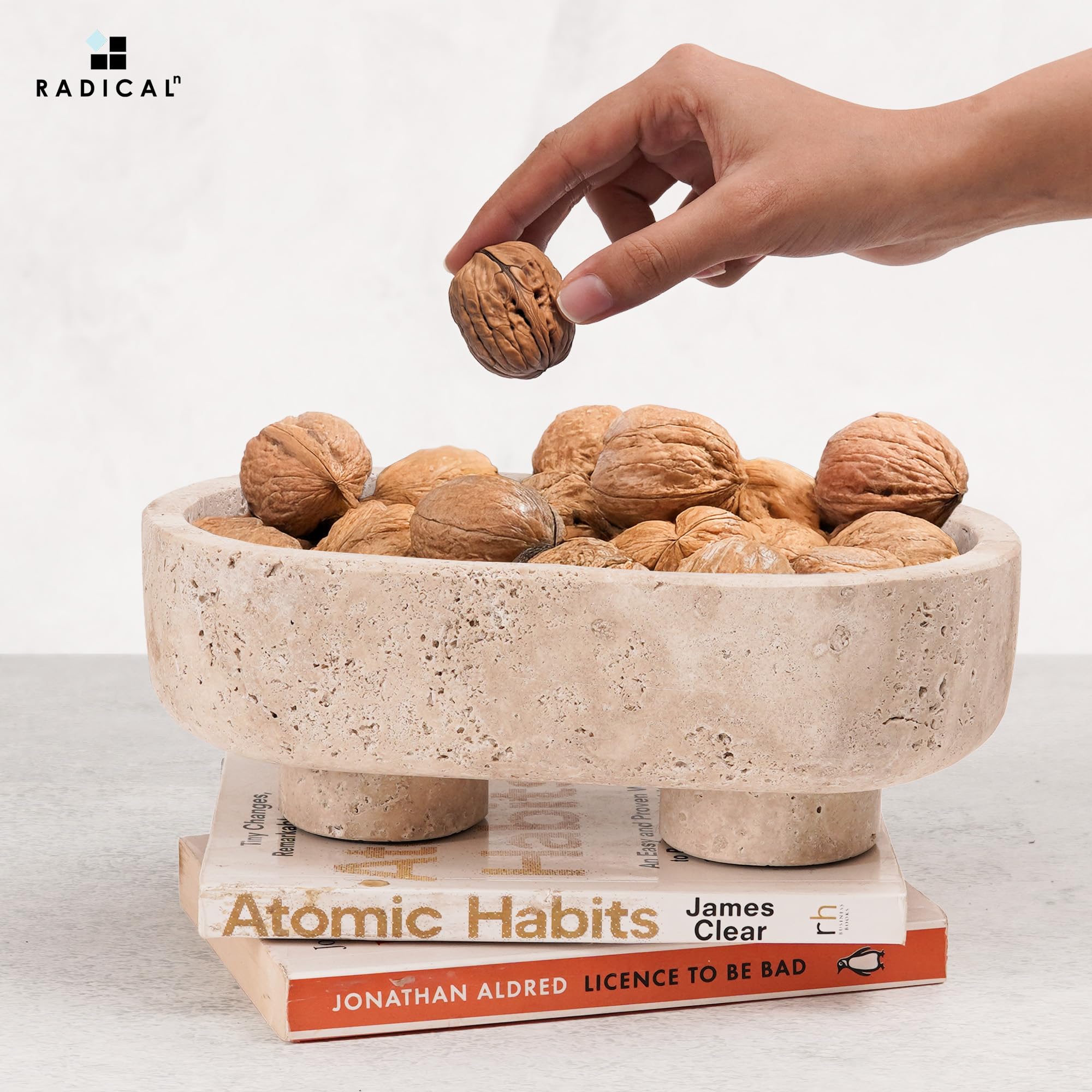 Radicaln Bol ovale en marbre avec support de 25,4 cm fait à la main pour comptoir de cuisine, plat à bonbons, support à fruits et bol décoratif pour décoration d'intérieur, salon et table à manger
