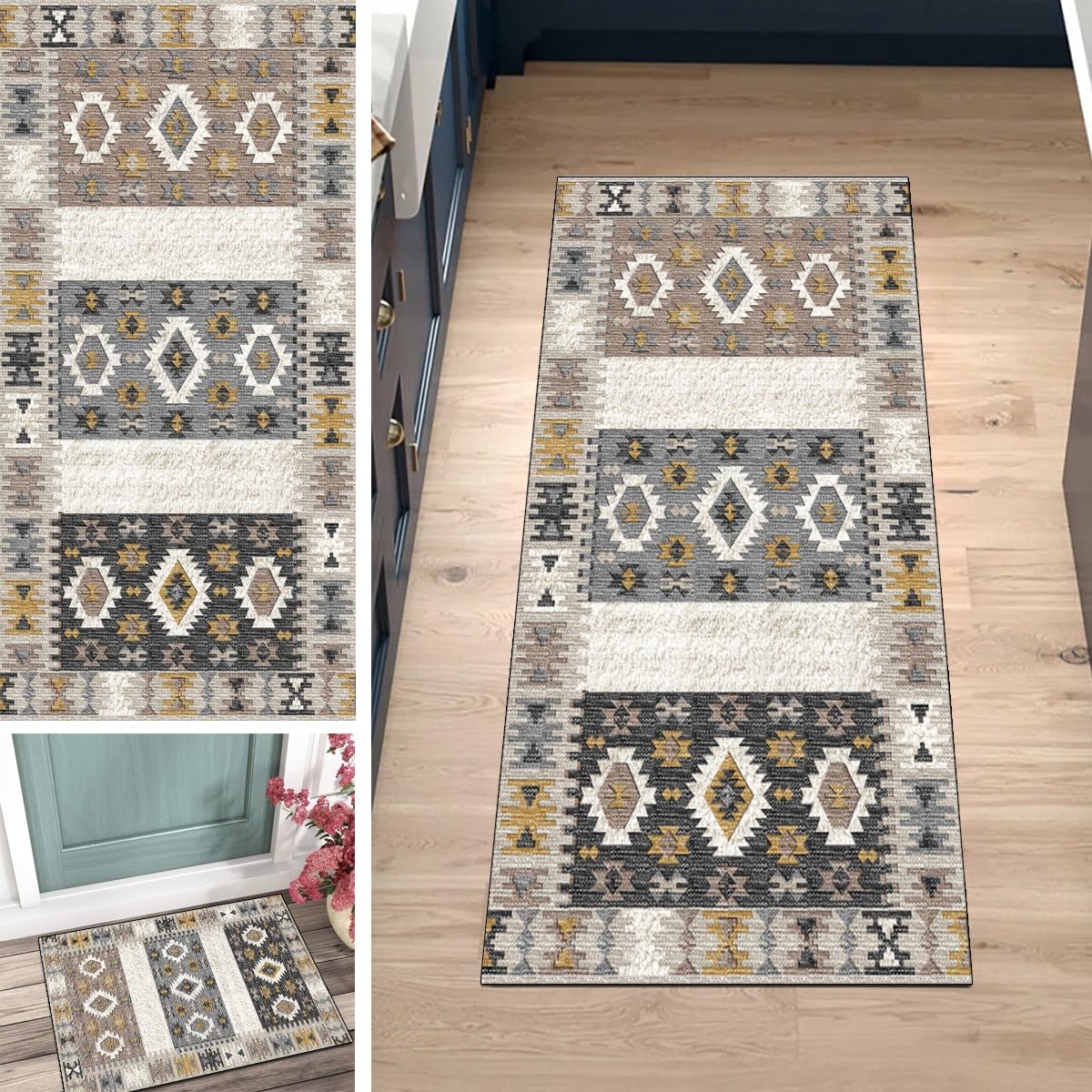 Alfombra de pasillo antideslizante para pasillo y cocina estilo vintage