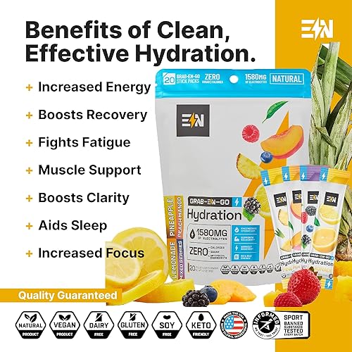Miniatura 2 de Engineered Nutrition Paquetes de electrolitos en polvo sin azúcar, paquete variado, paquetes de hidratación keto con magnesio, potasio y sodio, cero
