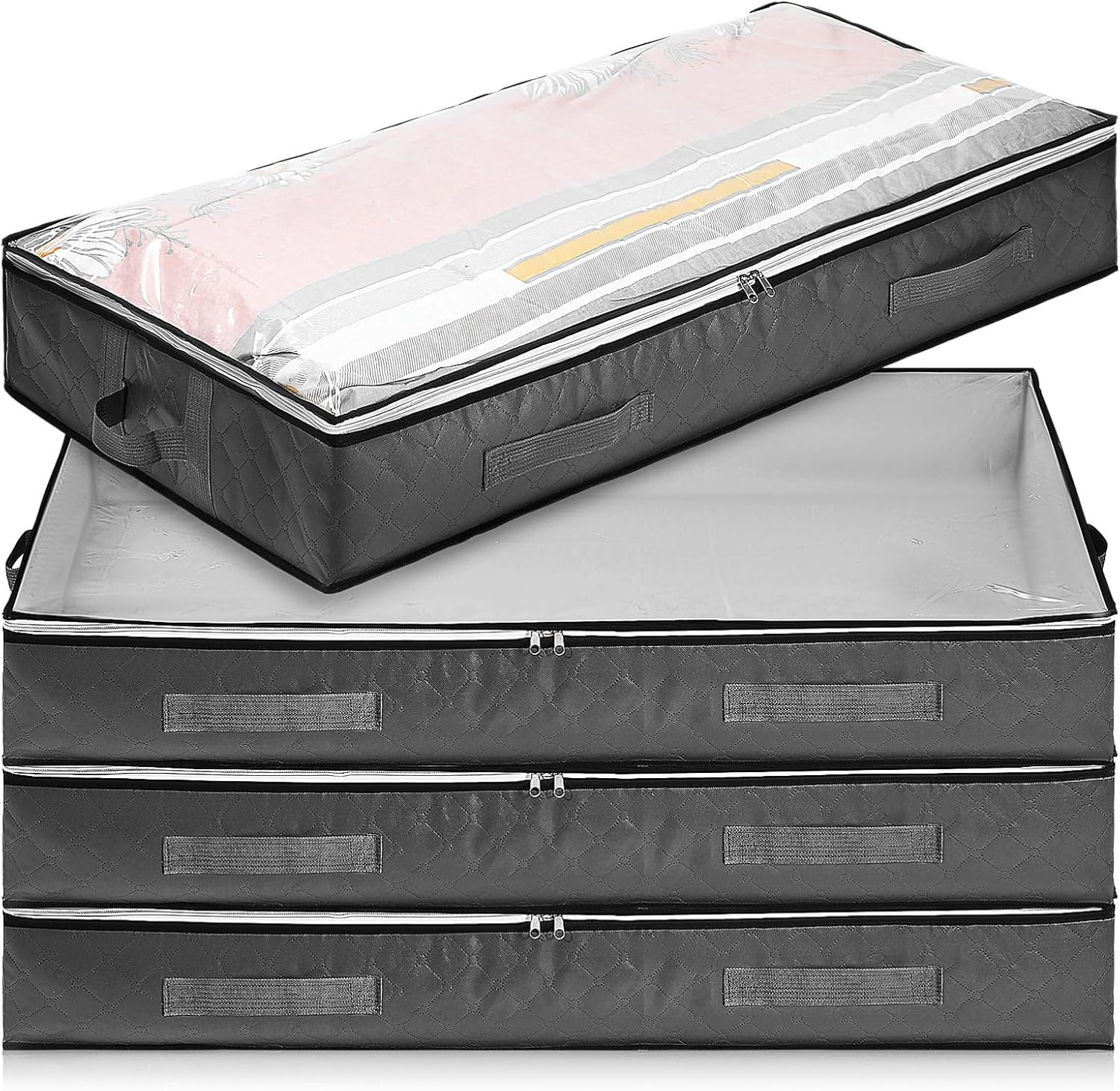 4pcs Bed Storage Containers Foldable Clothes Storage Bags Zippered Bags Robust Non-woven Easy Access Handles