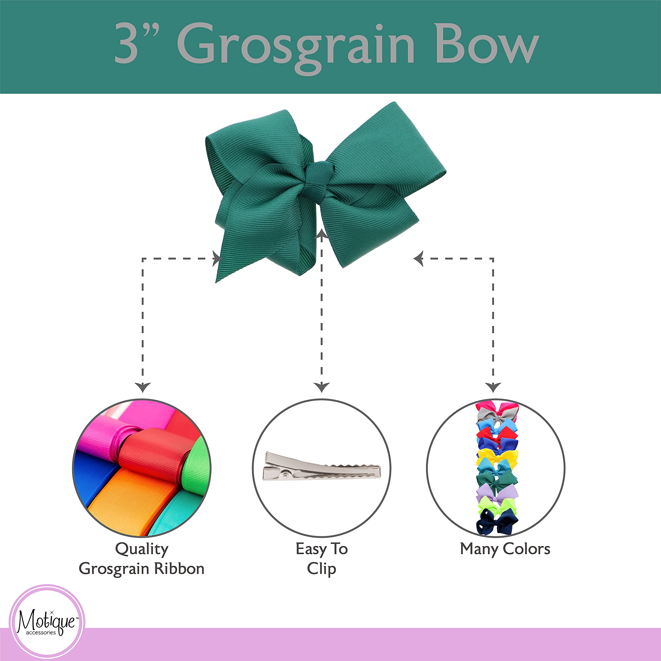 Lazo de grogrén de 3 pulgadas para niñas pequeñas, juego de 2 (verde cazador)