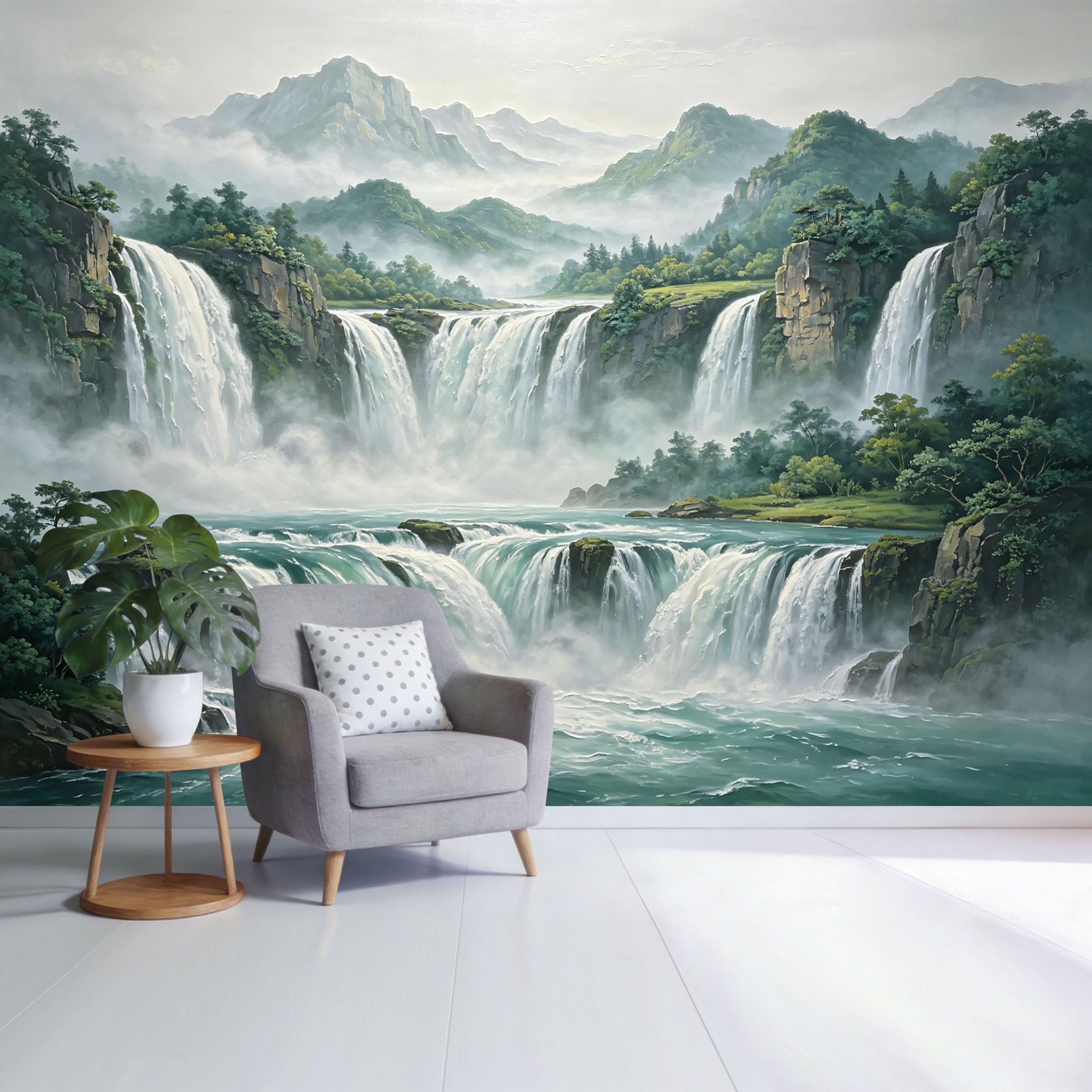Custom Size Wall Mural Misty Mountain Waterfall Landscape Nature Scenic Forest River View SelfAdhesive Wall Fabric Removable Wallpaper for Home Office Decor