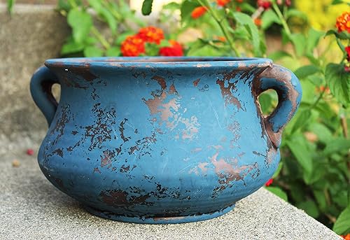 Miniatura 5 de Recipiente de terracota de terracota con diseño de la era egipcia con asas en bucle. Azul