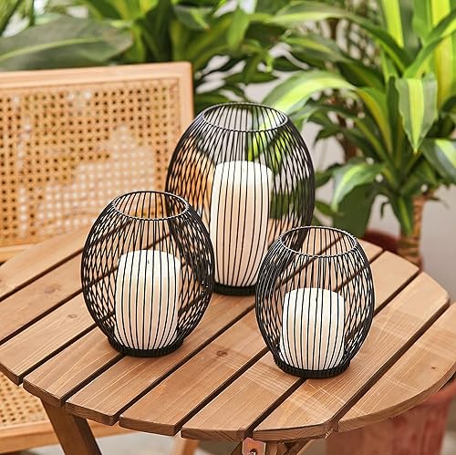 Miniatura 7 de OLEEK Portavelas de metal grande, faroles de exterior para patio, portavelas de hierro, portavelas decorativos para velas de pilar, decoración de