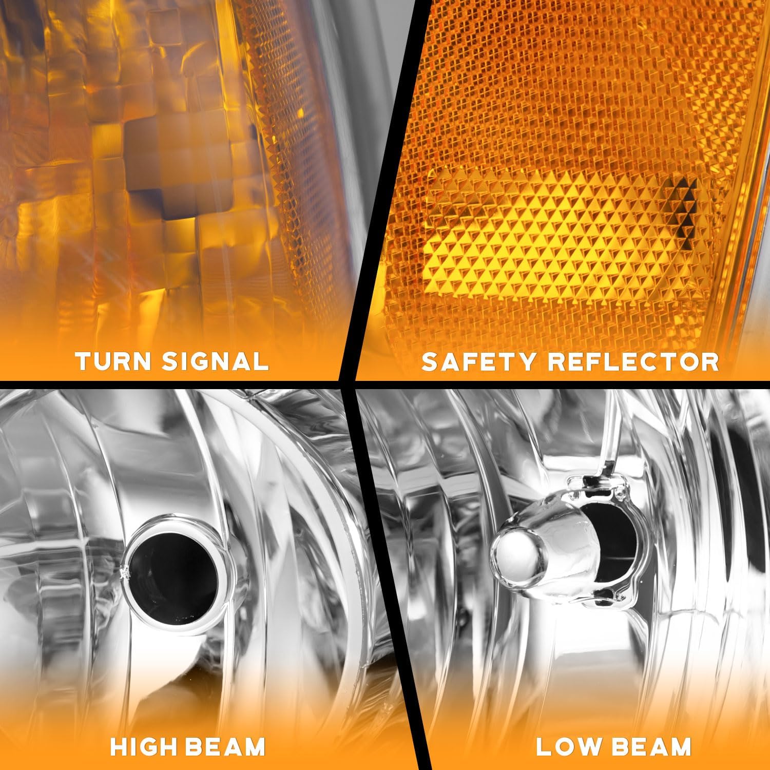 WEELMOTO Headlights Assembly Compatible with 2003-2006 Ford Expedition, Replacement for 03-06 Headlight Chrome Housing Amber Reflector L+R Side Pair