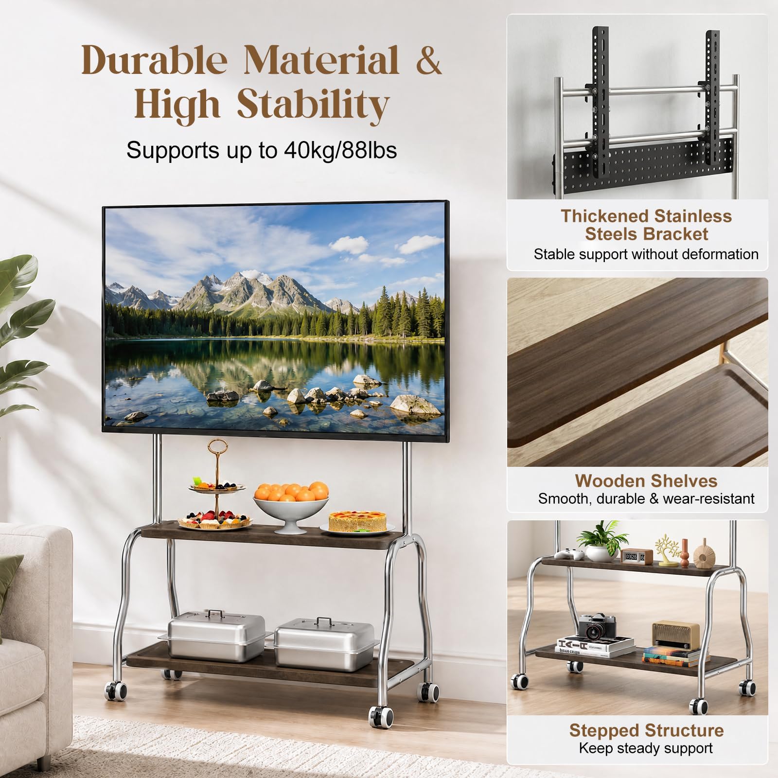 Carrello TV mobile 32‑75" per TV piatte e curve