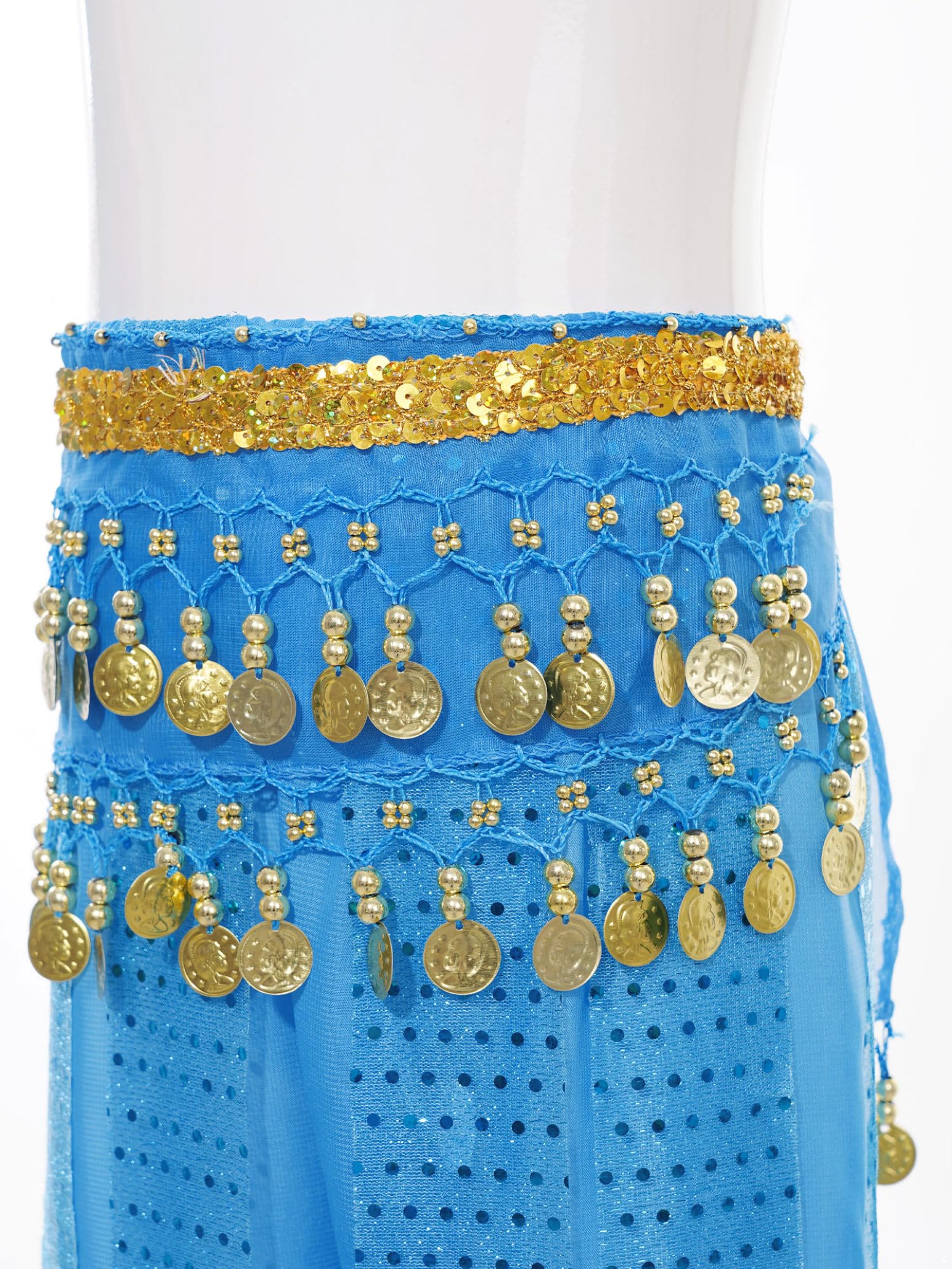 inlzdz Pantalón Bombacho con Monedas para Niñas Pantalones De Gasa Brillante Cintura Elástica Pantalones De Harén De Baile Latino De Yoga