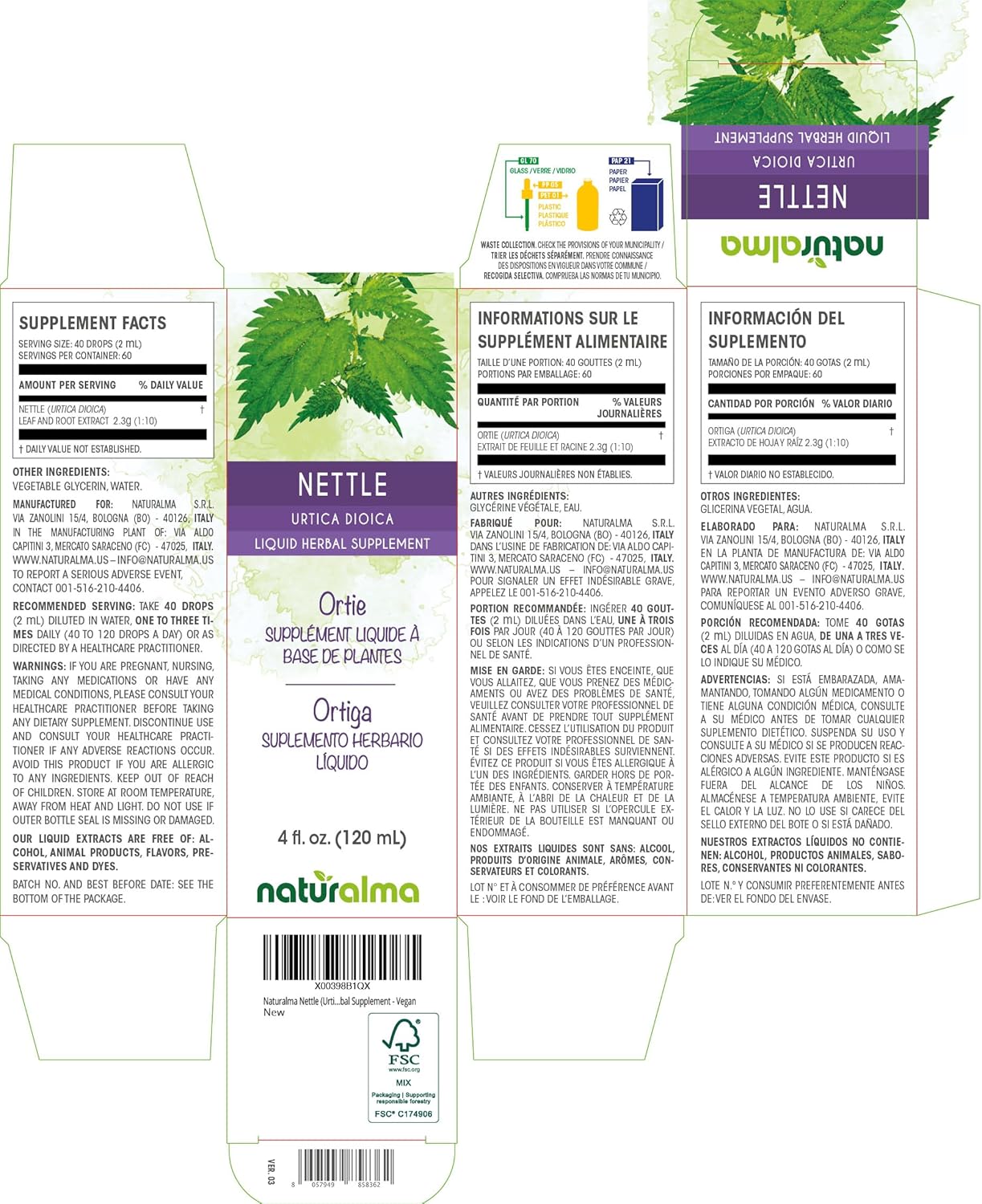 Naturalma Nettle (Urtica dioica) Leaf and Root Alcohol-Free Tincture - 4 fl oz Liquid Extract in Drops - Herbal Supplement - Vegan - Image 2