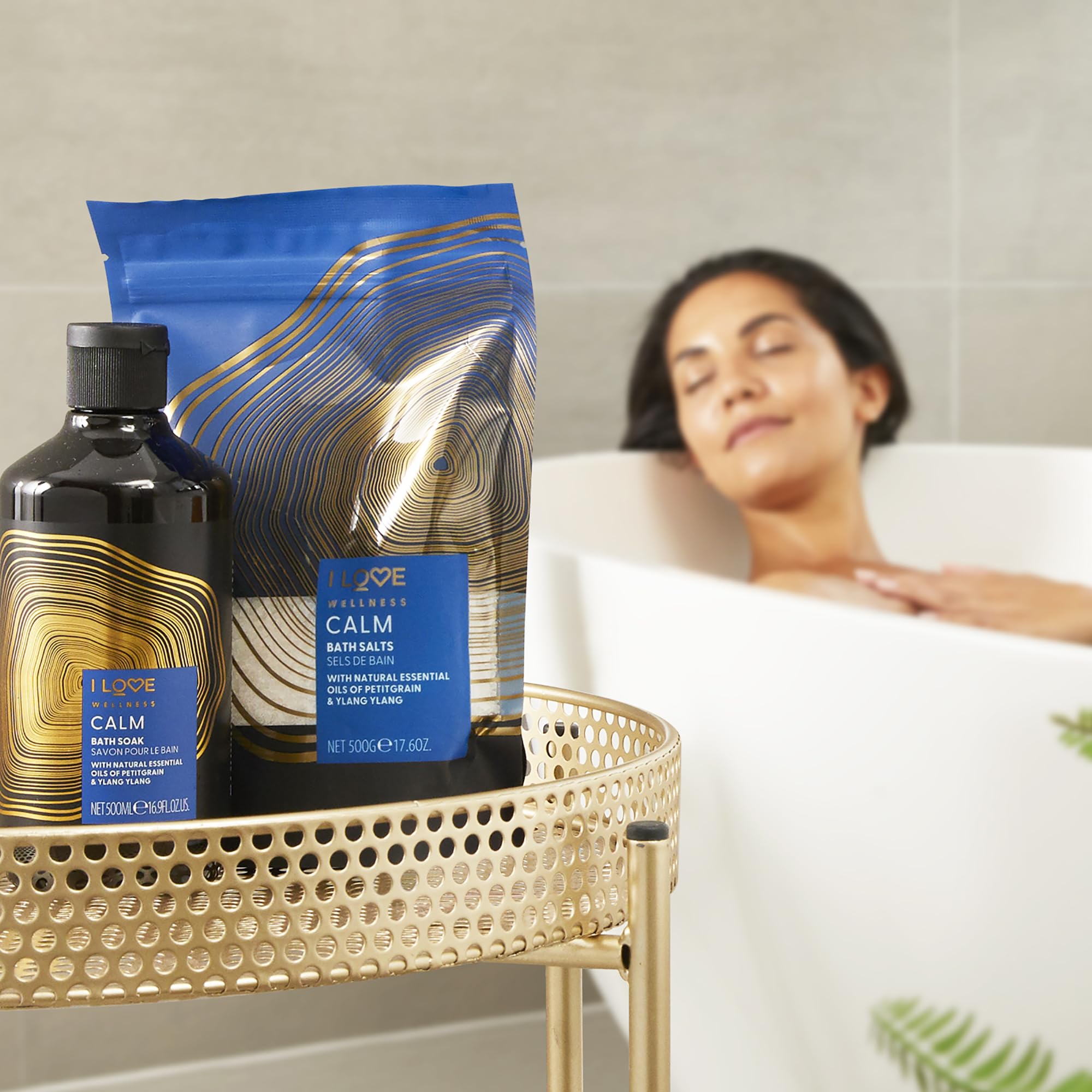 I Love Wellness CALM Bath Soak, With Natural Essential Oils Of Petitgrain & Ylang Ylang, Fragranced Bath Soak, Invigorating Aroma, Vegetarian & Vegan-Friendly - 500ml
