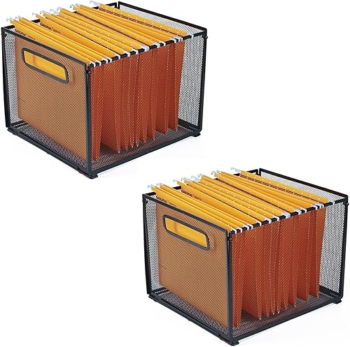 SETTFRFE Paquete de 2 organizadores de carpetas colgantes de tamaño carta, caja de carpetas de archivos colgantes de malla metálica, cestas de