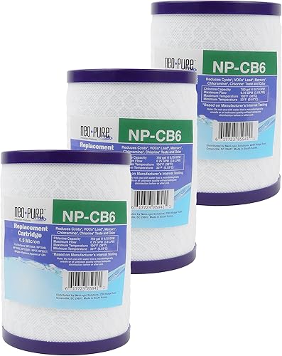 Cartucho de repuesto CB6 compatible por Neo-Pure (paquete de 3) | Filtración de alta eficiencia para agua limpia | Compatible con sistemas CB6 para