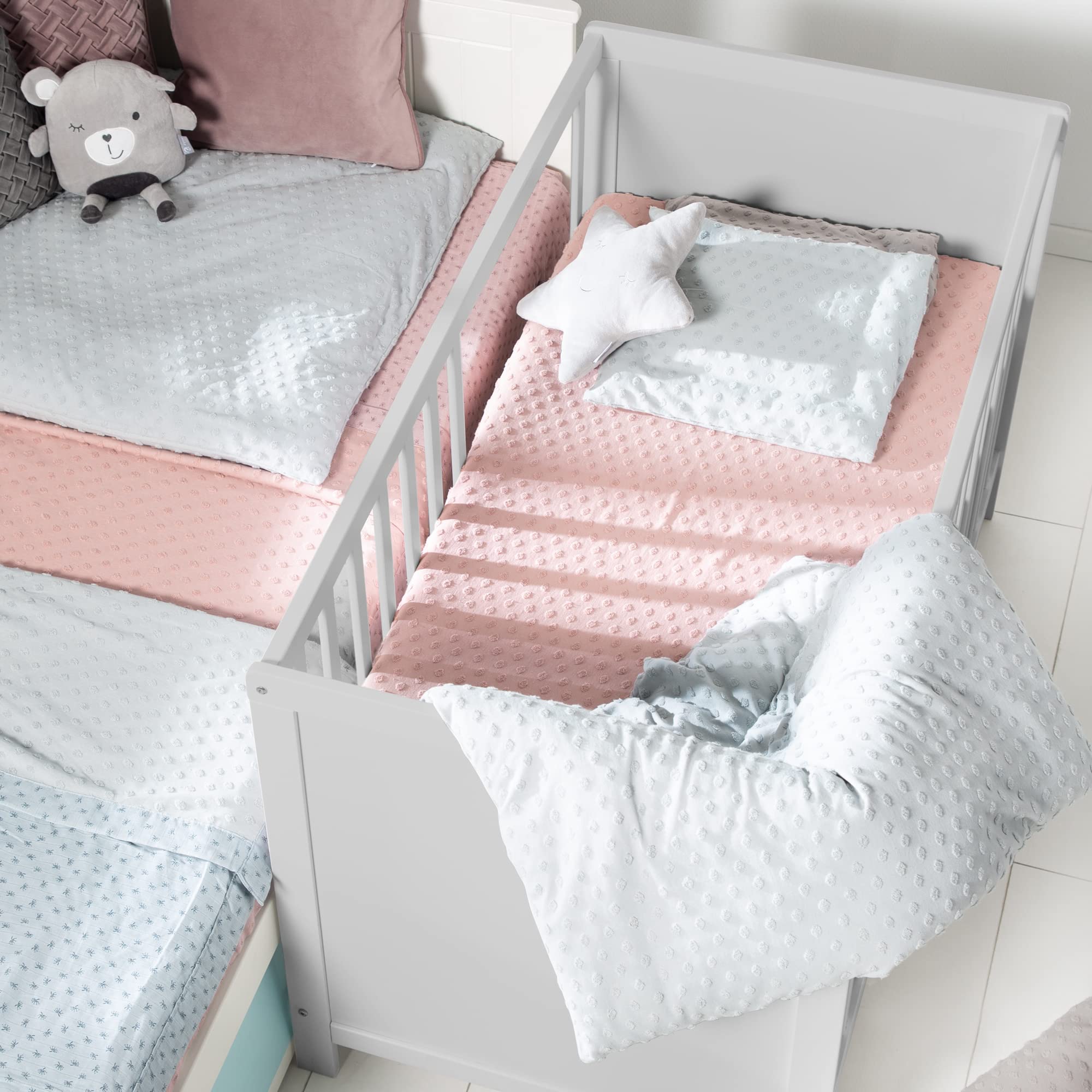 roba 2 in 1 Babybett 60 x 120 cm Gitterbett Beistellbett 6-fach Höhenverstellbar Holz grau taupe