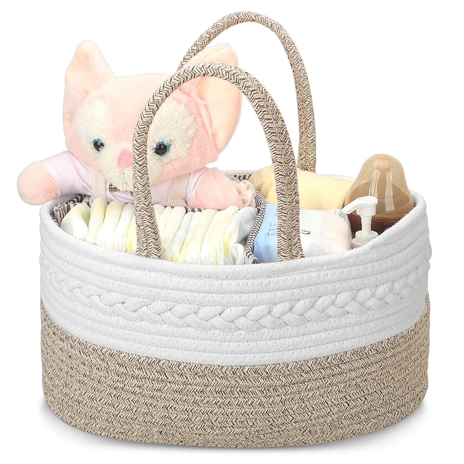 Withosent Wickeltisch Organizer aus Baumwolle, Baby Organizer Korb, Aufbewahrungskorb für den Wickeltisch, Windel Caddy mit Fächern & Griffen, Baby Geschenke für Neugeborene Babyparty