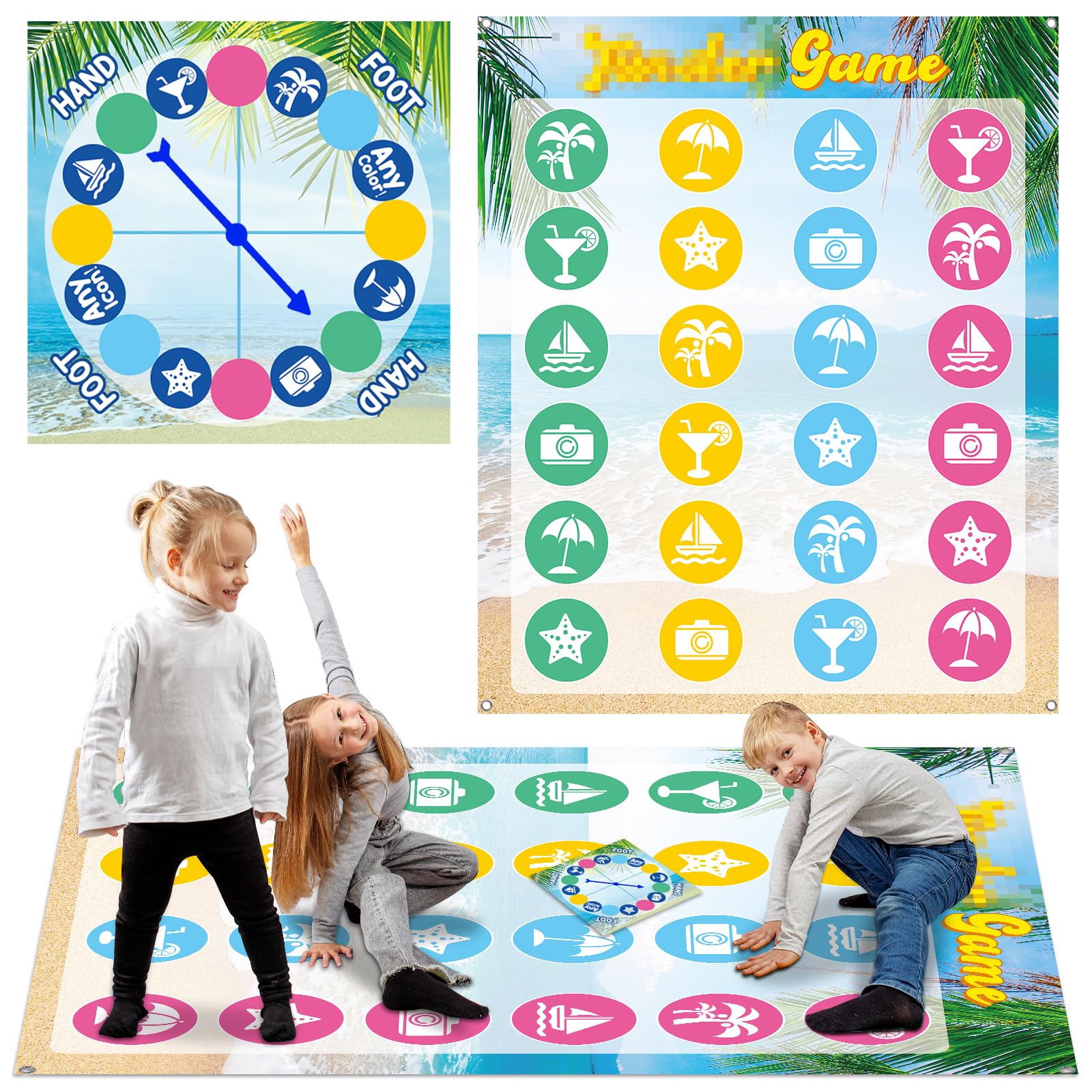 Giant Floor Games - Summer Beach Pose Balance Game, Hawaiian Tropical Party Game, Indoor Outdoor Interactive Game For Adults - Promotes Physical