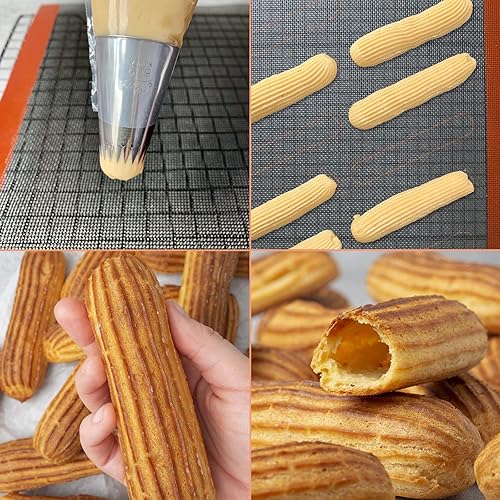 Miniatura 7 de Eclair - Tapetes de silicona perforados, 2 alfombrillas de silicona para media hoja con 12 guías oblongas impresas Eclair, forros de horno