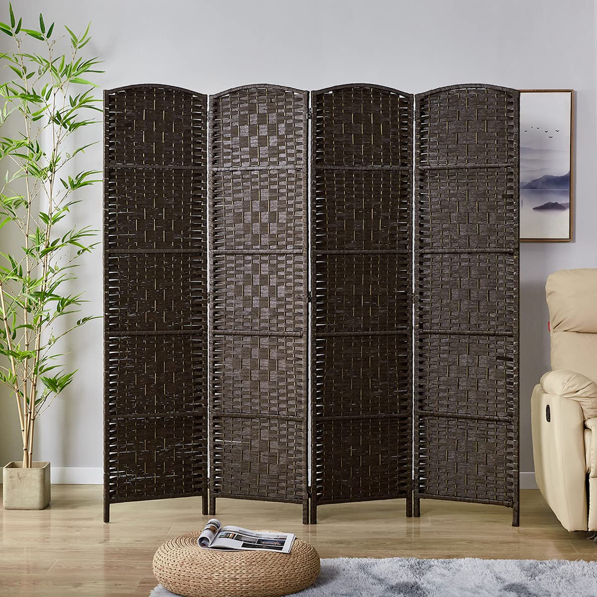 Rose Home Fashion RHF 6 ft.Tall15.7" Wide Diamond Weave Fiber 4 Panels