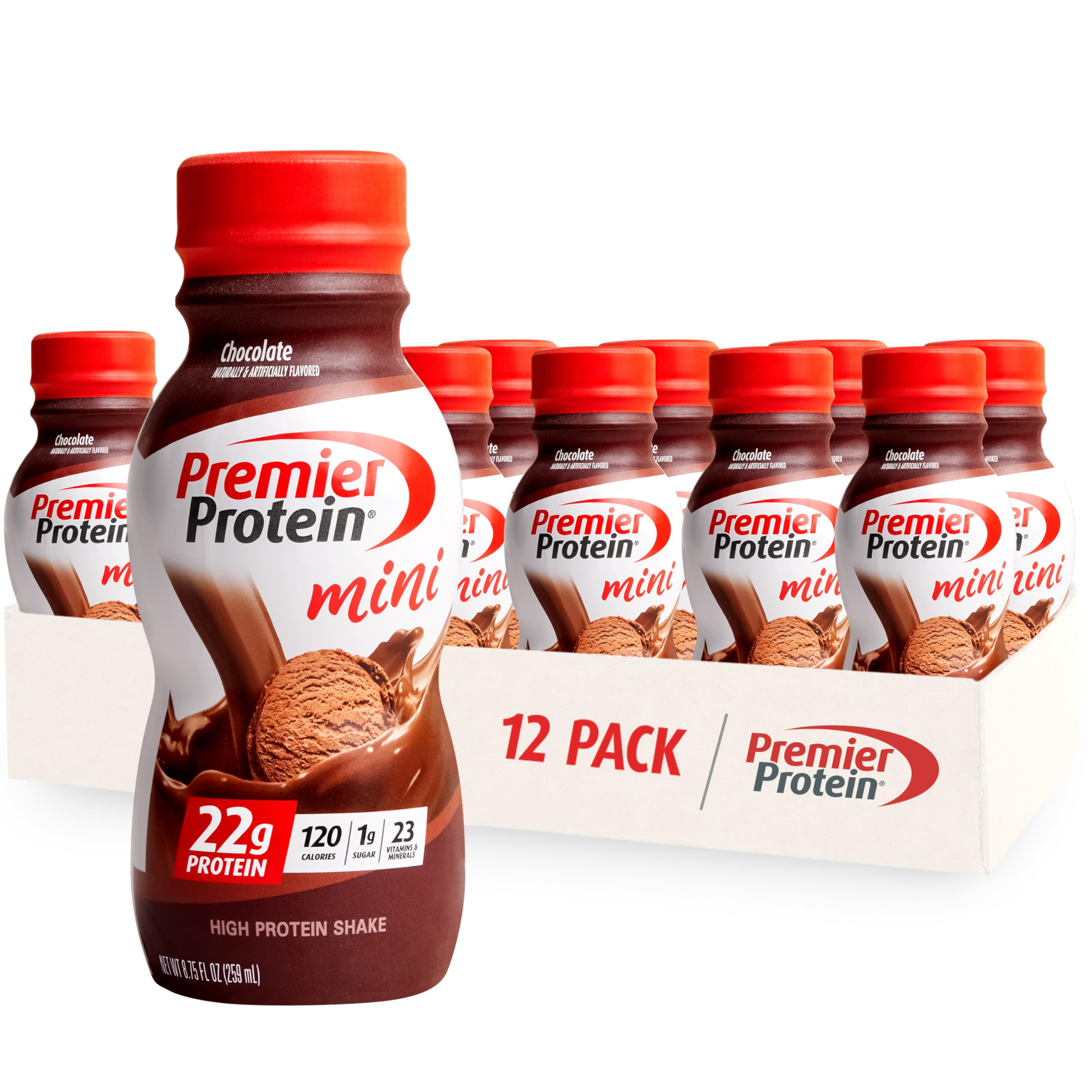 Premier Protein Shake MINIs, Chocolate, 22g Protein, 120 Calories, No Added Sugar, 8.75 fl oz, 12 Pack (Packaging May Vary)