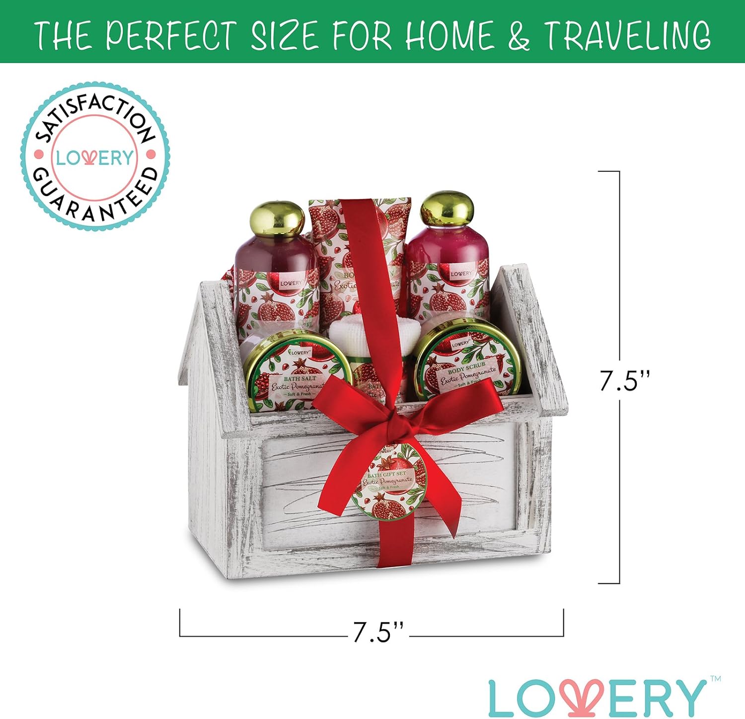 Birthday Gifts from Son, Home Spa Gift Basket, 8pc Bath & Body Set for Women & Men, Exotic Pomegranate Scent, Shower Gel, Bubble Bath, Lotion, Bath Salt, Body Scrub, Towel, Cosmetic Bag & Wood Case - Image 8