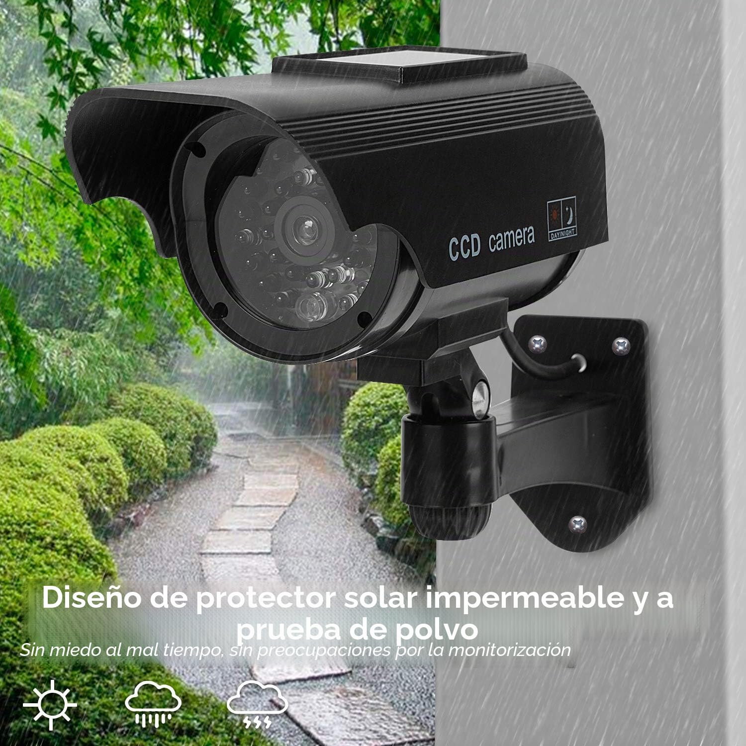 4 Pieza Cámara Falsa Dummy Cámara con Energía Solar de Seguridad LED Parpadeante Sistema de Vigilancia Cámara Simulada CCTV, para Uso en Interiores o Exteriores