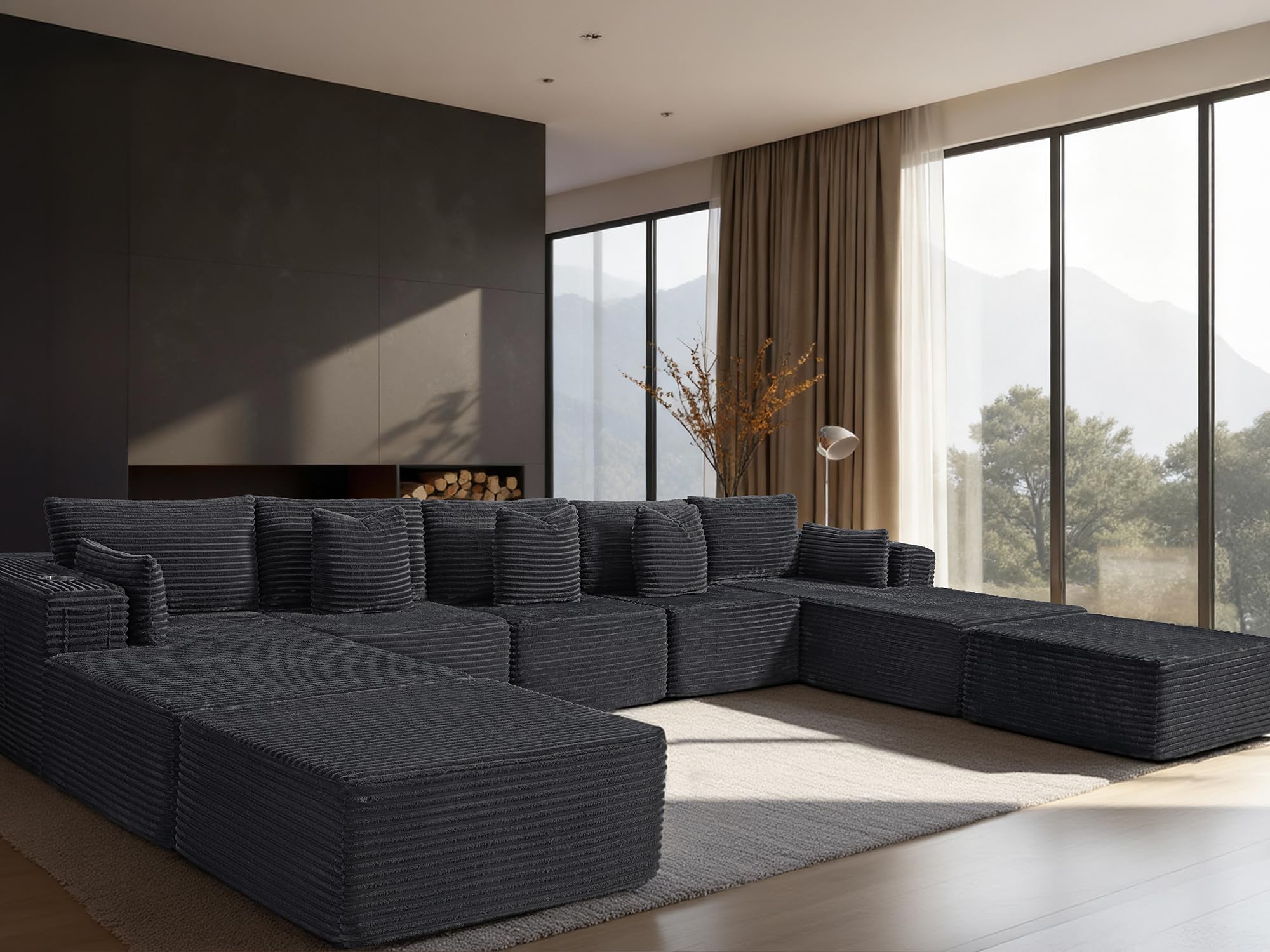 168" Cloud Sectional Couch, Comfort U Shaped Sofa for Living Room, Extra Deep Seats No Assembly, Minimalist Modular Couch, Corduroy (Dark Grey, 9 Seats,U-Shape B)
