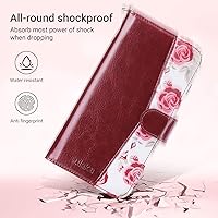 Vista 5 de ULAK Funda tipo cartera compatible con iPhone 7 Plus/8 Plus, piel sintética de alta calidad con tarjetero para mujer, función atril, funda Borgoña