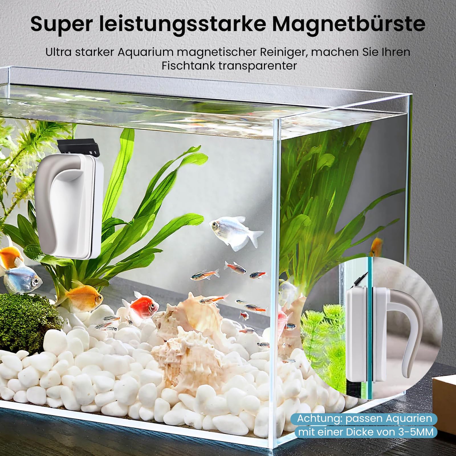 2-in-1 Aquarium Magnet Scheibenreiniger mit Abnehmbarem Schaber – Schwimmender Algenvernichter für Süß- & Meerwasser (bis 5mm Glasdicke) | Magnetischer Fensterputzer für Aquarium & Doppelverglasung