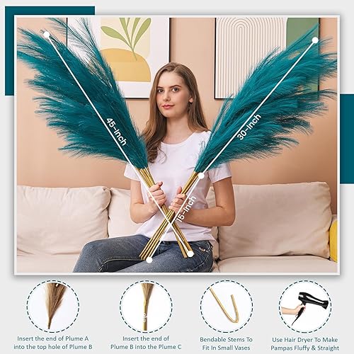 Miniatura 6 de Aurora Prime 7 piezas de hierba de pampa sintética de 45 pulgadas  375 pies para decoración de hierba de pampa grande de alto - 18 ramas de cada uno