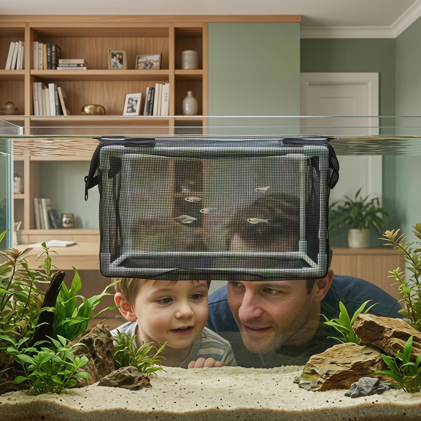 GALPADA Wasseraquarien Zuchtbox mit Nylonnetz und Pp Rahmen Schwarz Schonend für Fische Formbeständig zur Aufzucht von Jungfischen im Aquarium