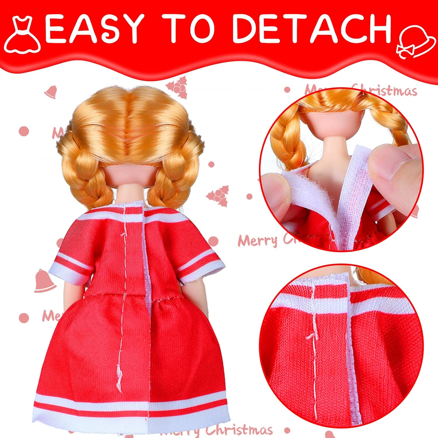 12 Set 6 Inch Christmas Doll Clothes - Xmas Girl Outfit With Santa, Elk, Snowman Dress and Hat for Birthday