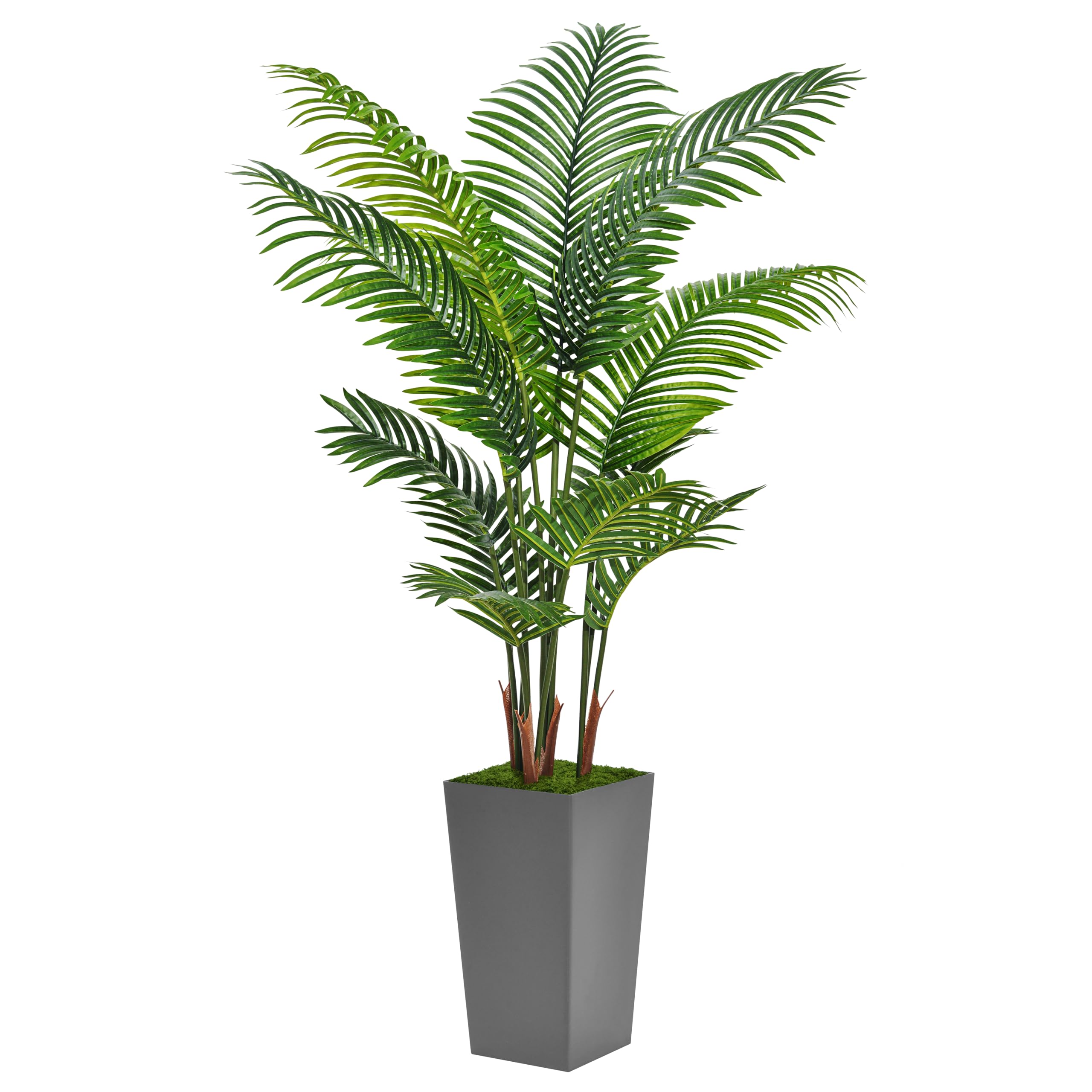 Artificial Palm Tree 5FT - Fake Tree with Gray Tall Planter - Faux Tropical Areca Floor Plant in Pot - Artificial Silk Plant for Home Office Living Room Decor Indoor