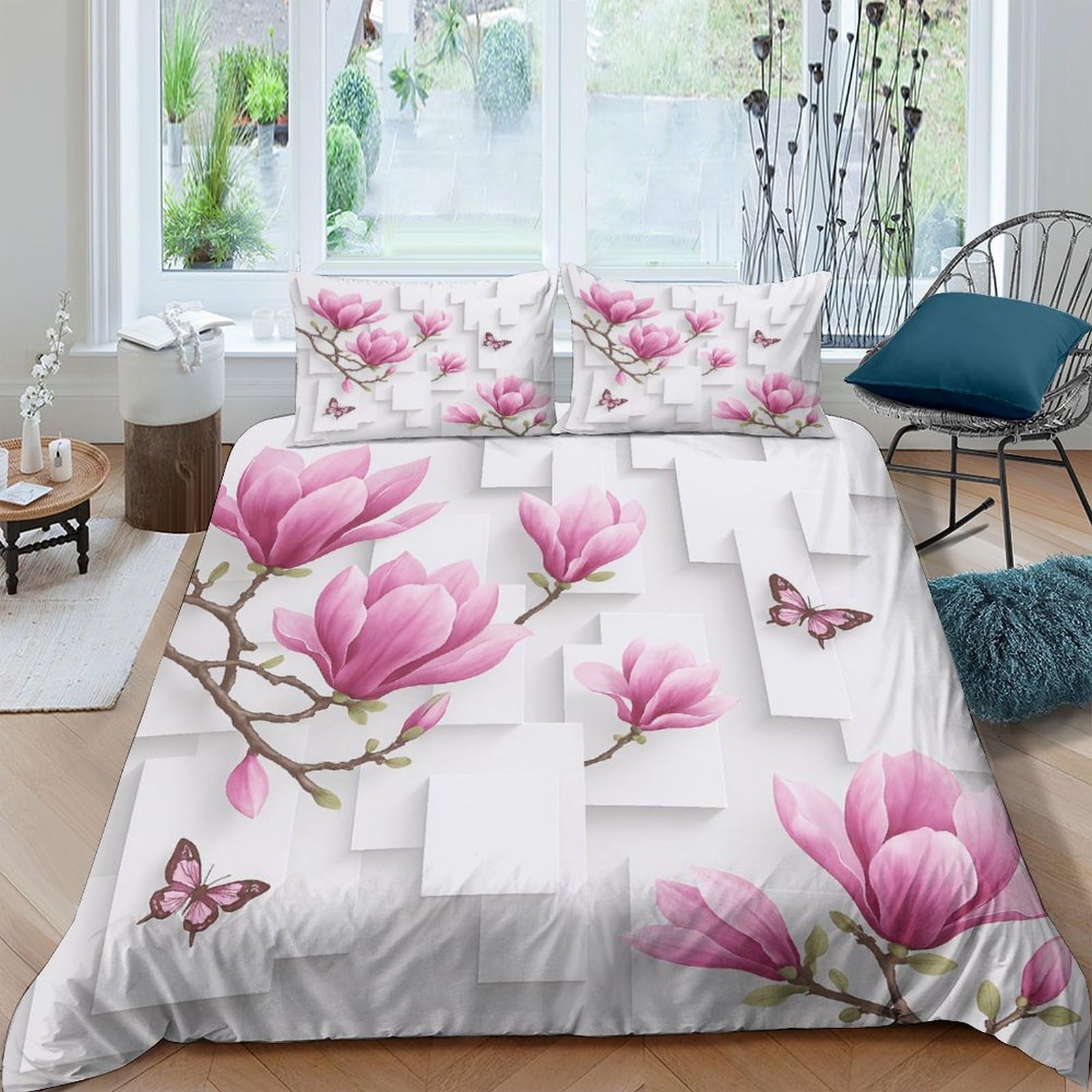 Ctjqhvkz Style-10 3D Printed Pink Magnolia Fitted Sheet Microfiber Soft Butterfly Bed Cover For Bedroom Guest Room Dustproof Decor Single（135X200cm）