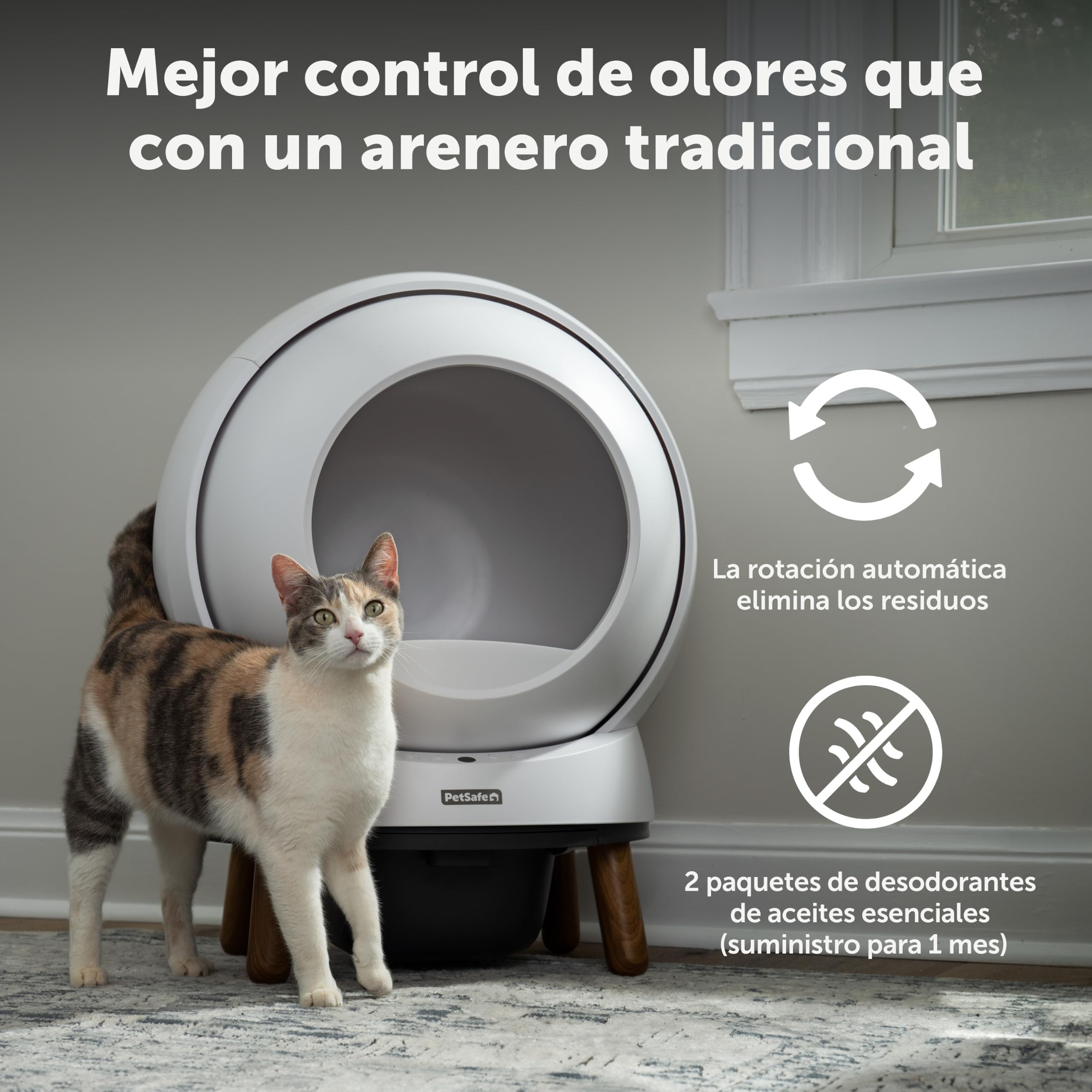 PetSafe ScoopFree SmartSpin Arenero para Gatos Autolimpiante - Caja de Arena con Control Avanzado de Olores - Monitorización de la Salud Controlado por App