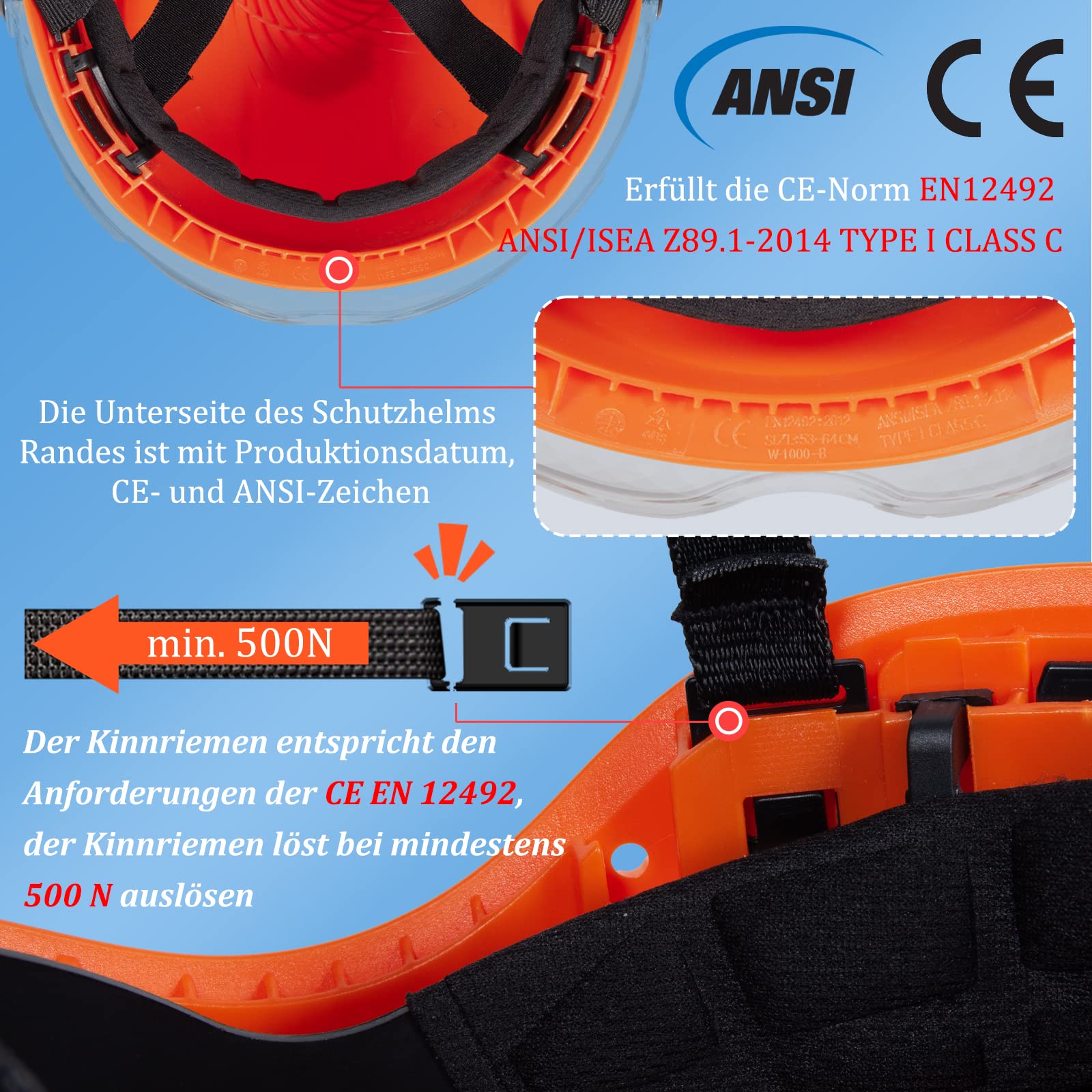 Safety Helmet Hard Hat for Men and Women ANSI Z89.1 Approved Hardhats Ideal for Industrial & Construction,Vented (Orange with Clear Visor - Image 2