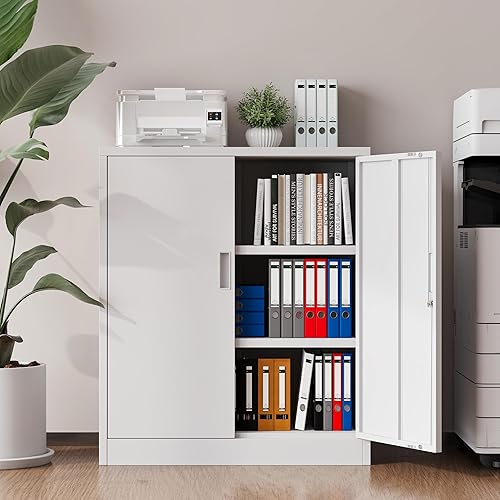 Miniatura 4 de Gabinete de almacenamiento de metal, armarios de metal de 36 pulgadas de alto con puertas y 2 estantes ajustables, armario de almacenamiento con