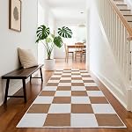 Area Rugs 5x7 for Living Room, Washable Low-Pile Checkered Boho Large Rug for Bedrooms, Non-Slip Soft Flat Print Plaid Carpet for Classroom, Dining Room, Office, Kids Playroom(Black and Camel)