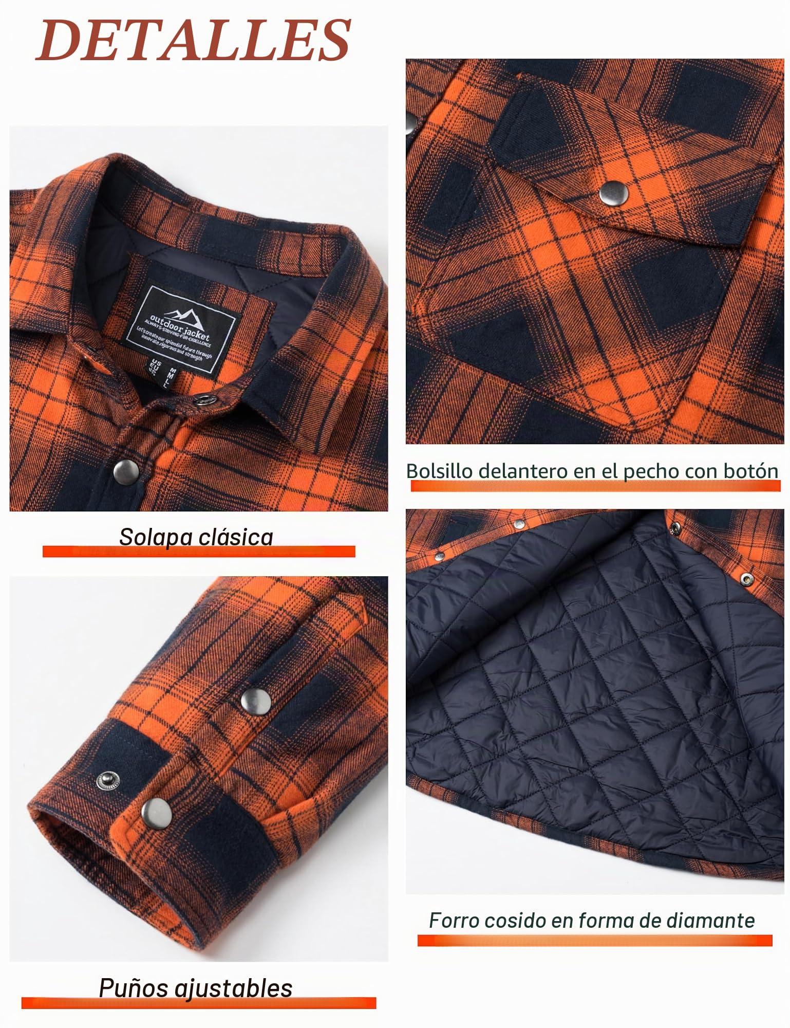 KEFITEVD Camisa A Cuadros Cálida para Hombre Camisas A Cuadros Manga Larga Casual Primavera Tops con Bolsillos Algodón