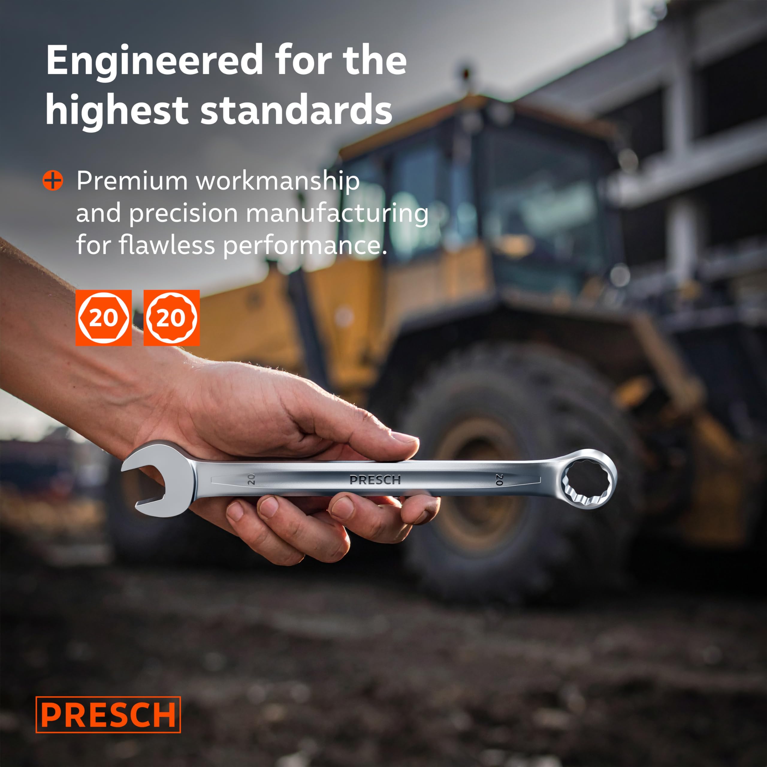 PRESCH Combination Spanner 20mm, Precision-machined & exceptionally Robust Spanner, 15° Angled for Tight-Space Work - Image 2