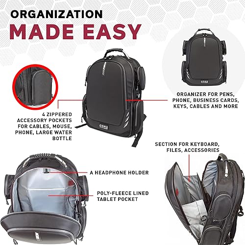 Miniatura 4 de Mobile Edge Mochila Core Gaming para portátiles de 17 a 18 pulgadas, con puerto de carga USB y cable, compatible con TSA, Negro -, Mochila para