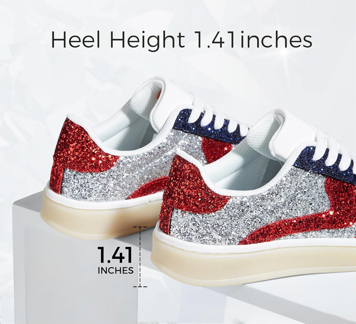 LUCKY STEP Women's Glitter Sneakers Fashion Retro Casual Sparkly Bling Shiny Dressy Bedazzled Bridal Wedding Anti Slip Walking Shoes - Image 5