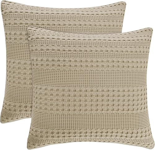 Miniatura 98 de PHF - Fundas de almohada 100% algodón con tejido gofre europeo, 26 x 26 pulgadas, 2 unidades para decoración elegante del hogar, sin relleno