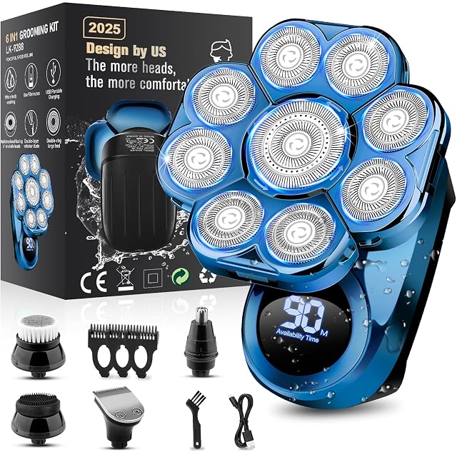 9D Electric Head Shaver for Bald Men Upgraded 5-in-1 Waterproof Wet Dry Grooming Kit Electric Shaver for Men