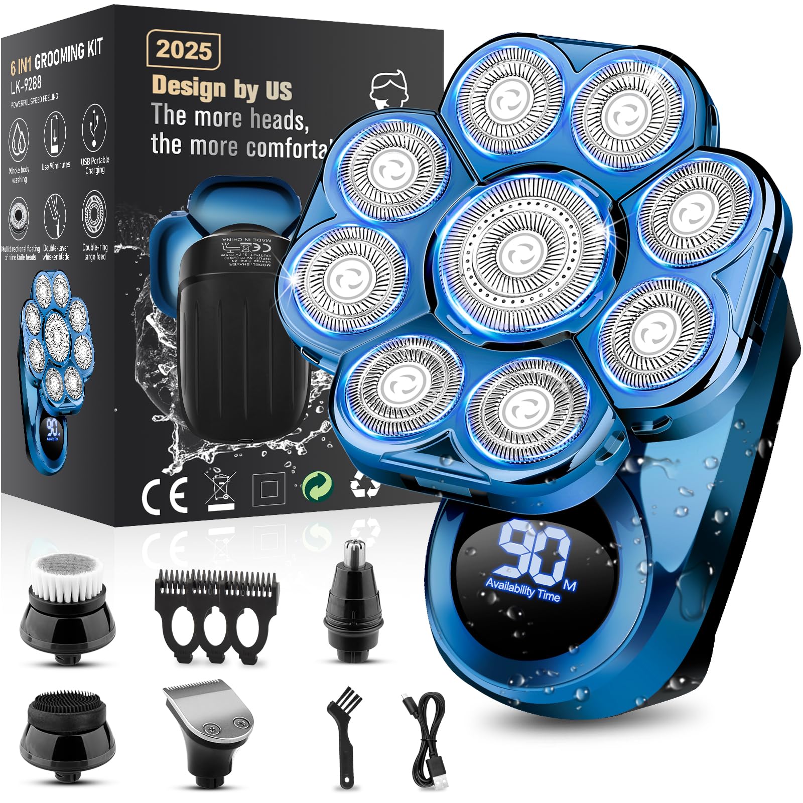 9D Electric Head Shaver for Bald Men Upgraded 5-in-1 Waterproof Wet Dry Grooming Kit Electric Shaver for Men