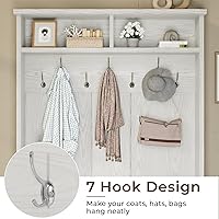 Vista 3 de Itaar Hall Tree with Storage Bench, 3-in-1 Entryway Bench with Coat Rack, Adjustable Shoe Storage and Hanging Hooks, Embossed White