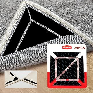 Tiumso 24Pcs Rug Gripper Pads, Non-Slip Corner Carpet Tape for Extra-Large Area Rugs, Double Sided Rug Pads Grippers for Hardwood Floors and Tiles, Prevent Curling and Bunching, Black