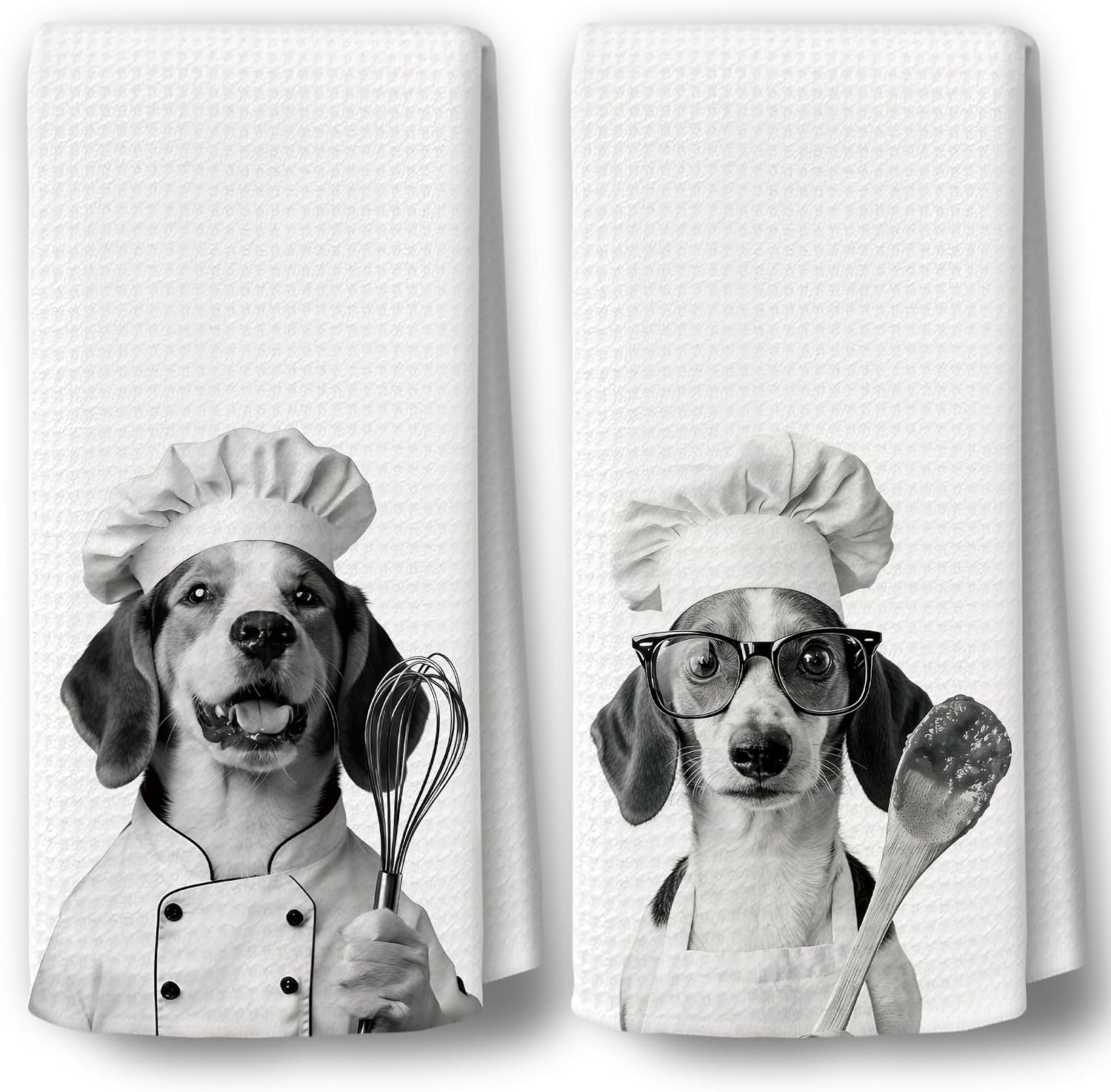 Dog Kitchen Towels Decor Set of 2 - Funny Labrador Chef Hand Tea Towels, Retro Black Puppy Dog Owner Gifts for Women Men Dish Towel Dishcloths Decorations for Home Kitchen, 16"x24"