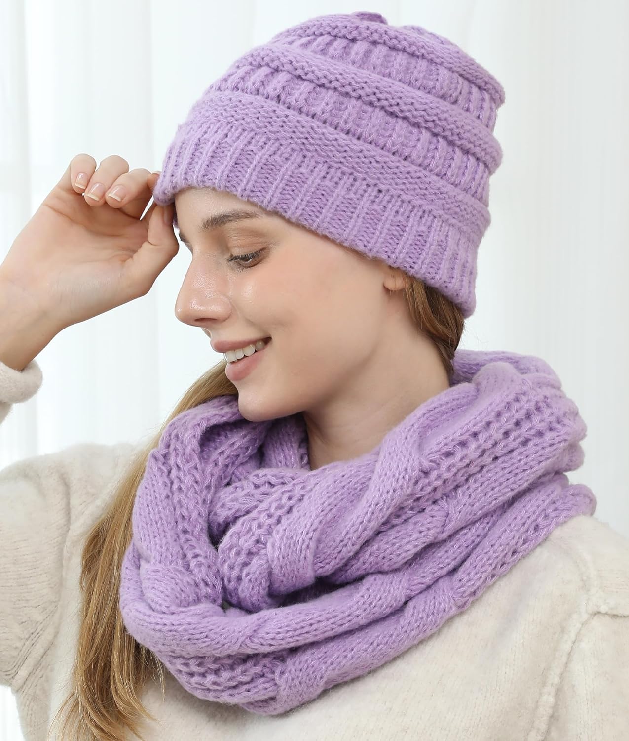 Double Couple Womens Scarf Beanie Hat Set Thick Winter Infinity Scarf Knit Scarfs for Women - Image 6